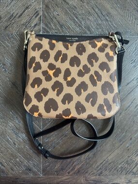 Kate Spade Tan and Dark Brown Leopard Leather Crossbody Bag